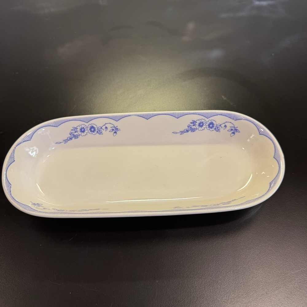 Mayer China Restaurant Ware Relish Dish Aurora Blue & White Made in U.S.A.